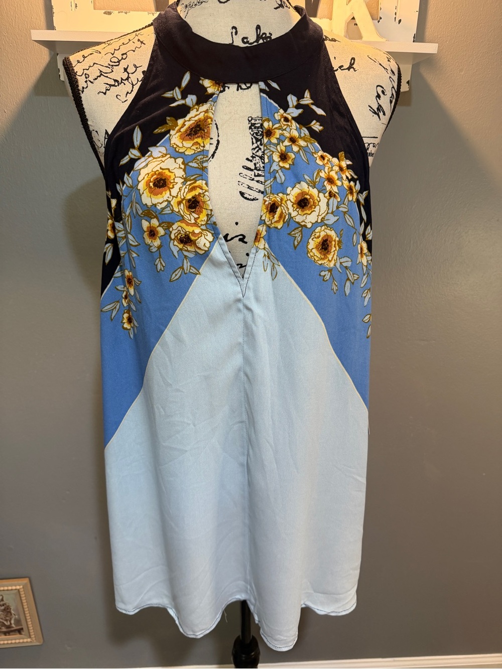 FREE PEOPLE BLUE FLORAL HALTER “BEAT OF MY HEART” TUNIC SZ M NWT